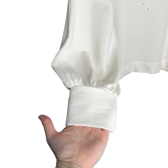 NWT LOFT White Eyelet Pullover Poet Sleeve Knit Blouse - Picture 3 of 12